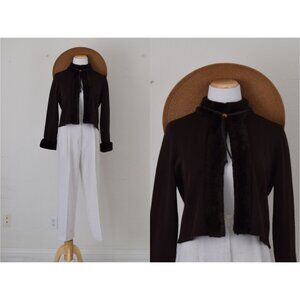 Vintage 90s Chocolate Brown‎ Crop Acrylic/Wool Cardigan size M